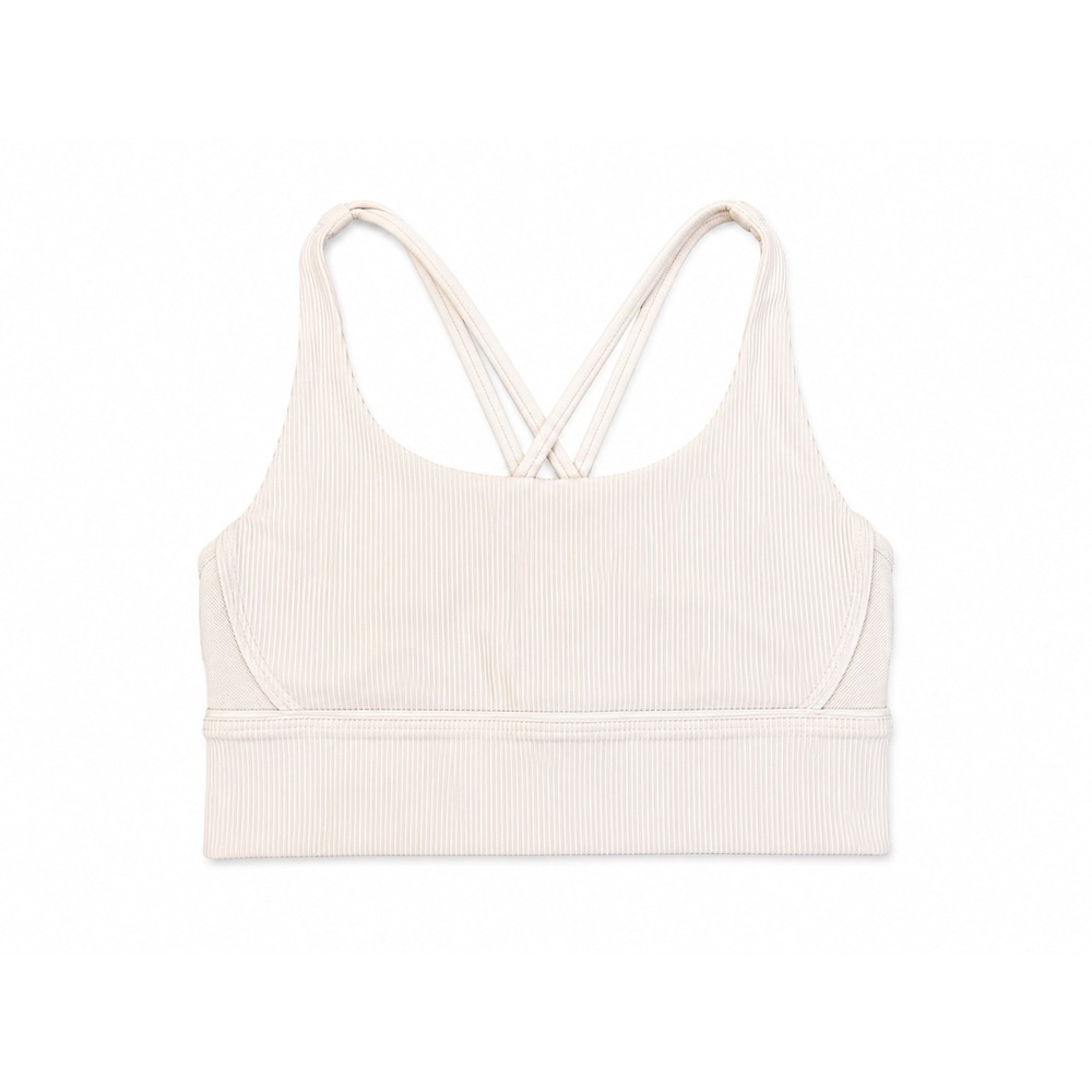Lululemon Ribbed Longline Sports Bra Women's Size 10 in Cream Cross Back Yoga